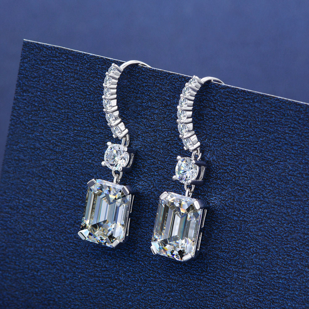 Emerald Cut  Drop Earrings In Sterling Silver-Sterling Silver-lornajewelry