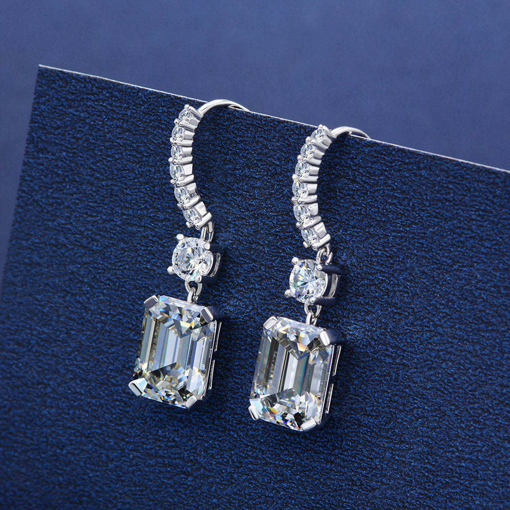 Emerald Cut  Drop Earrings In Sterling Silver-Sterling Silver-lornajewelry