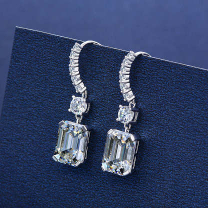 Emerald Cut  Drop Earrings In Sterling Silver-Sterling Silver-lornajewelry