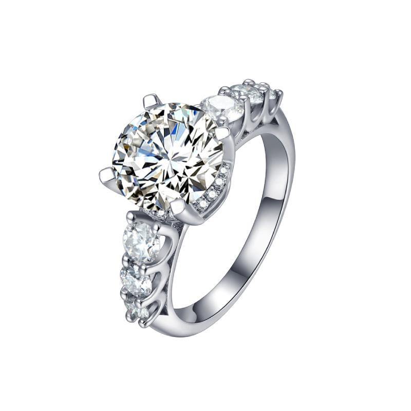 3Ct Moissanite Seven Stone Round Cut Sterling Silver Engagement Ring-Sterling Silver-lornajewelry