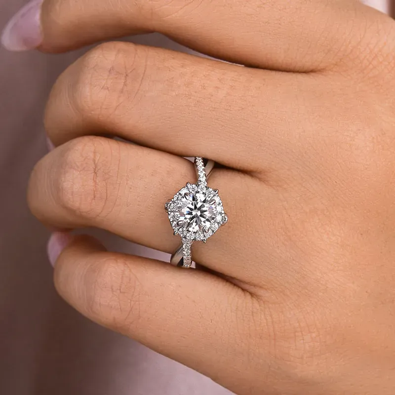 1Ct Moissanite Noble Halo Engagement Ring-lornajewelry
