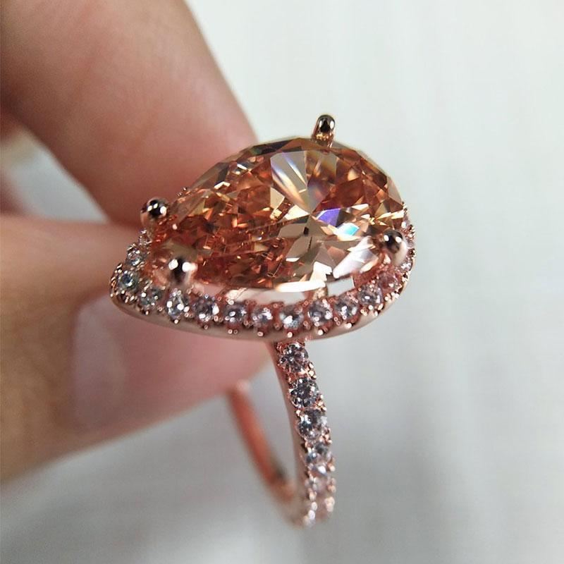 3Ct Halo Pear Cut Synthetic Morganite Engagement Ring In Sterling Silver-Sterling Silver-lornajewelry