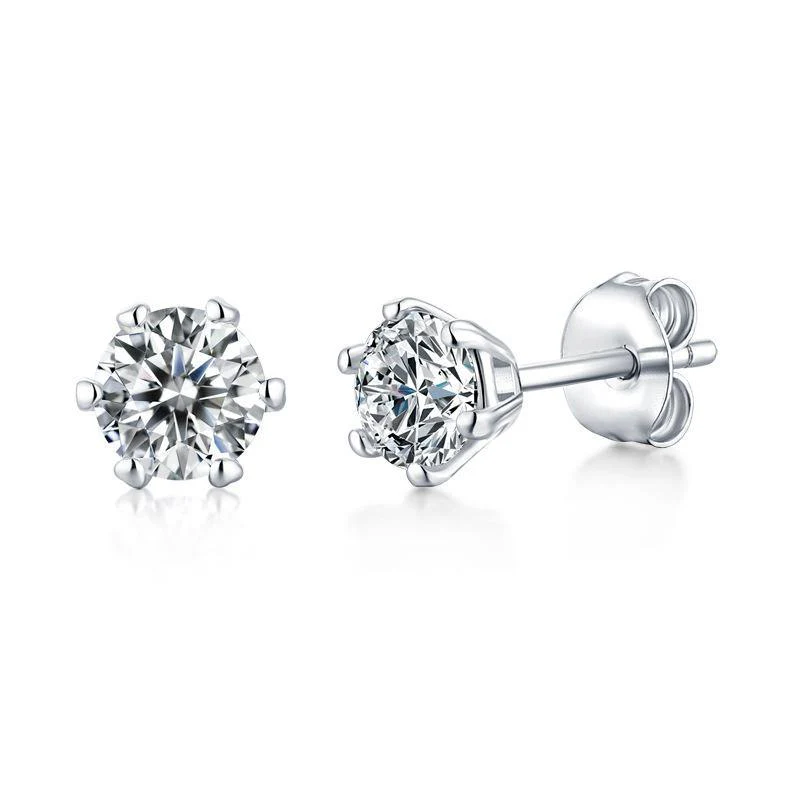 Moissanite Series Classic Six-Claw Sterling Silver Stud Earrings-Sterling Silver-lornajewelry