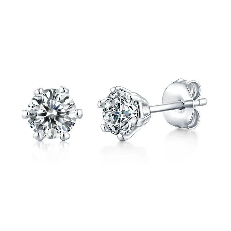 Moissanite Series Classic Six-Claw Sterling Silver Stud Earrings-Sterling Silver-lornajewelry