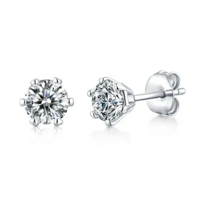 Moissanite Series Classic Six-Claw Sterling Silver Stud Earrings-Sterling Silver-lornajewelry
