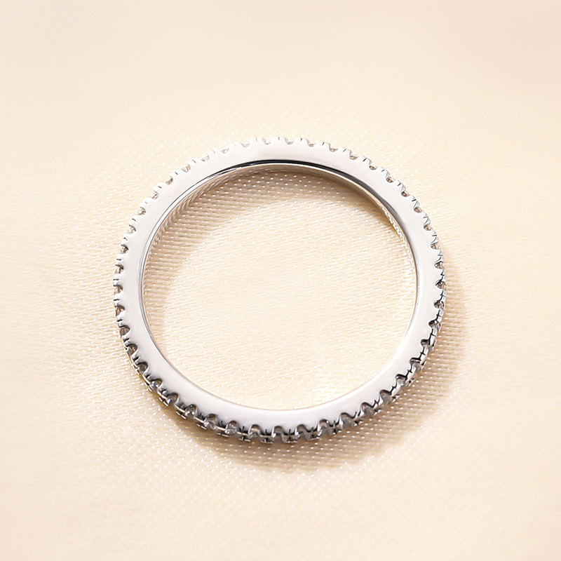 Round Full Eternity Sterling Silver Wedding Band Stackable Ring-Sterling Silver-lornajewelry