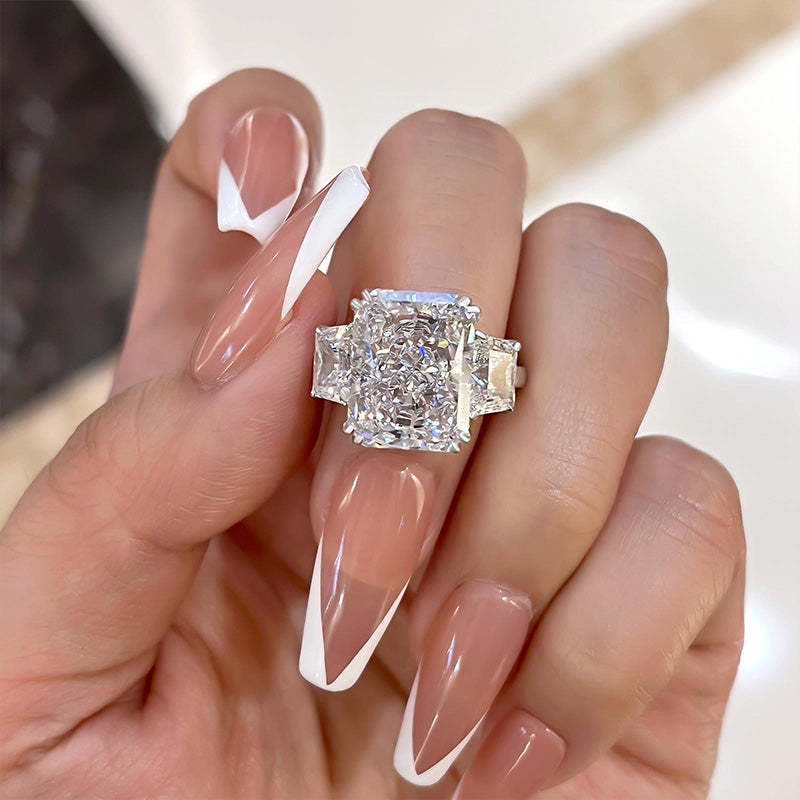 8Ct Luxurious Radiant Cut Three Stone Women's Engagement Ring In Sterling Silver-Sterling Silver-lornajewelry