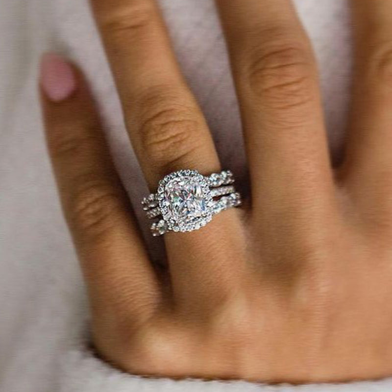 Gorgeous Halo Cushion Cut Women's Wedding Set In Sterling Silver-Sterling Silver-lornajewelry