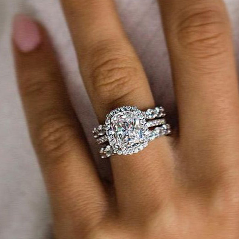 Gorgeous Halo Cushion Cut Women's Wedding Set In Sterling Silver-Sterling Silver-lornajewelry