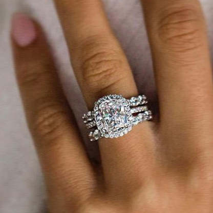 Gorgeous Halo Cushion Cut Women's Wedding Set In Sterling Silver-Sterling Silver-lornajewelry