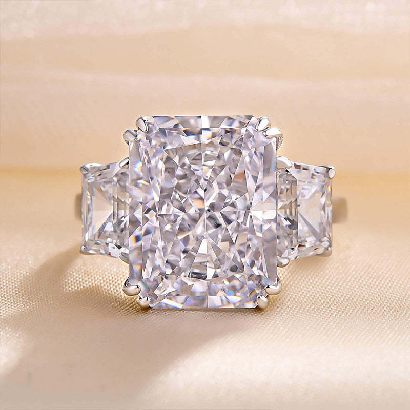 7Ct Luxurious Radiant Cut Three Stone Women's Engagement Ring In Sterling Silver-Sterling Silver-lornajewelry