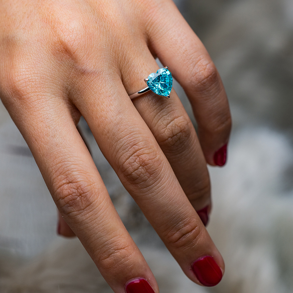 4Ct Heart Cut Aquamarine Solitaire Engagement Ring In Sterling Silver