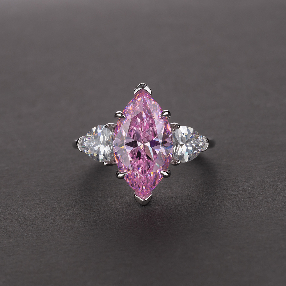 4Ct Marquise Cut Pink Three Stone Engagement Ring In Sterling Silver
