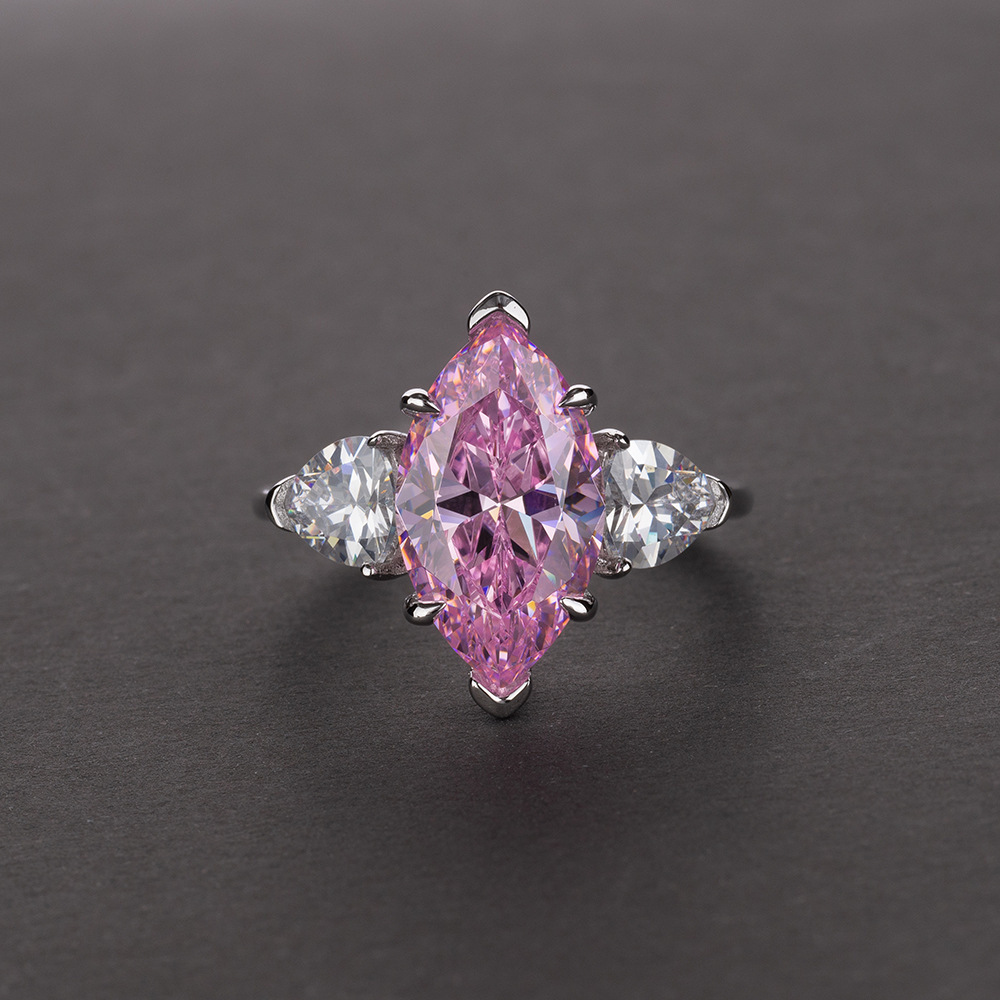 4Ct Marquise Cut Pink Three Stone Engagement Ring In Sterling Silver