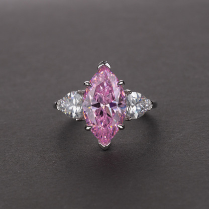 4Ct Marquise Cut Pink Three Stone Engagement Ring In Sterling Silver