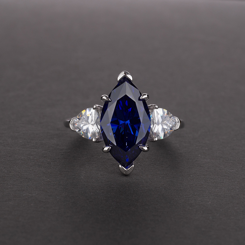 [Copy]4Ct Marquise Cut Blue Three Stone Engagement Ring In Sterling Silver