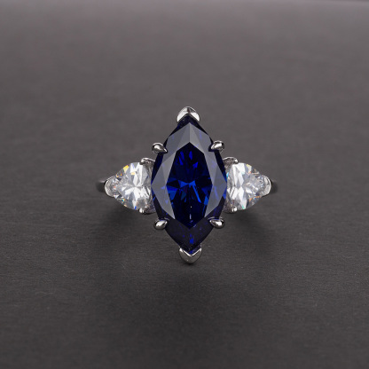 [Copy]4Ct Marquise Cut Blue Three Stone Engagement Ring In Sterling Silver
