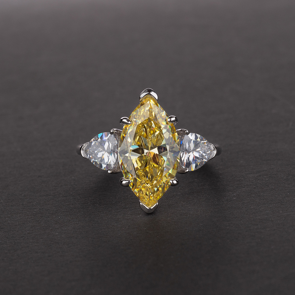 4Ct Marquise Cut Yellow Three Stone Engagement Ring In Sterling Silver