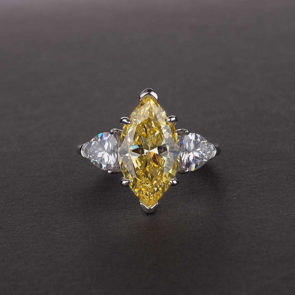 4Ct Marquise Cut Yellow Three Stone Engagement Ring In Sterling Silver