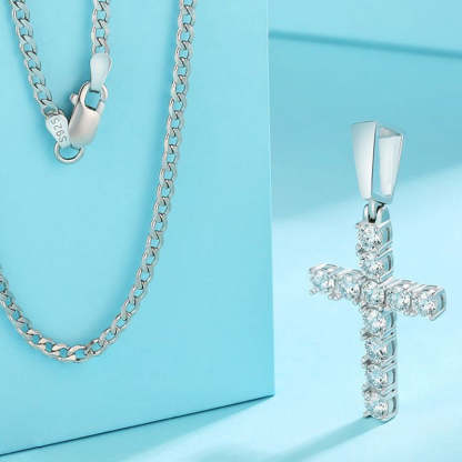 Moissanite Round Cross Pendant Necklace in Sterling Silver-Sterling Silver-lornajewelry