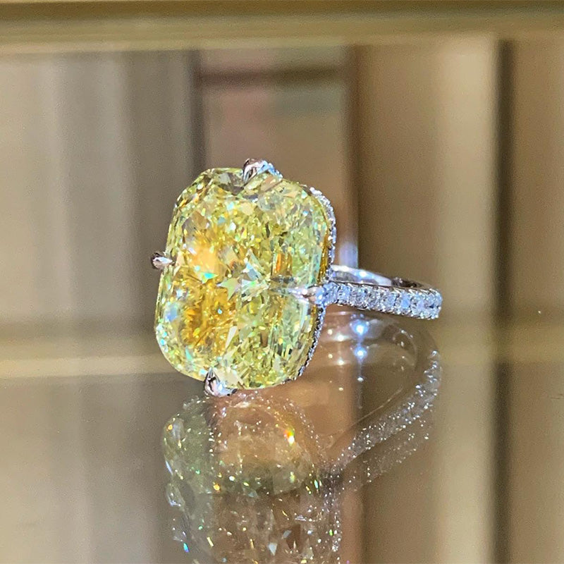 6Ct Yellow Sapphire Radiant Cut Elegant Engagement Ring-Sterling Silver-lornajewelry