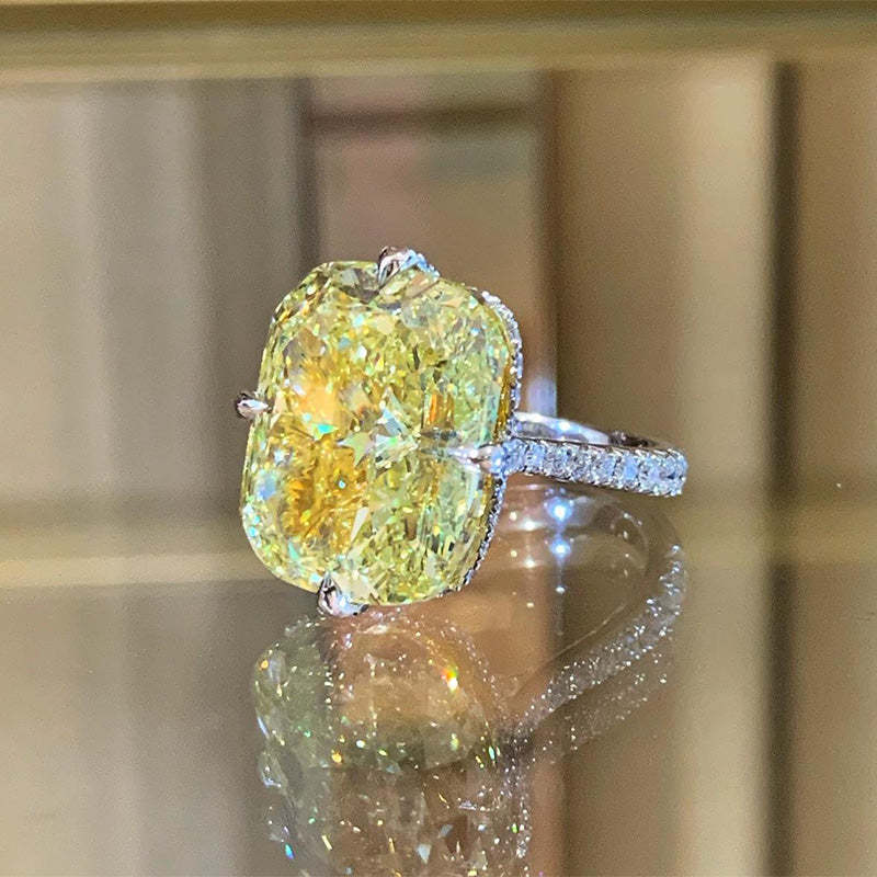 6Ct Yellow Sapphire Radiant Cut Elegant Engagement Ring-Sterling Silver-lornajewelry