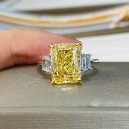 5Ct Yellow Sapphire Three Stone Radiant Cut Engagement Ring-Sterling Silver-lornajewelry