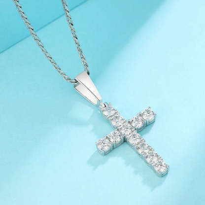Moissanite Round Cross Pendant Necklace in Sterling Silver-Sterling Silver-lornajewelry