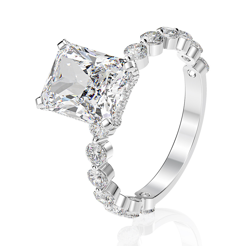 4Ct Radiant Cut Hidden Halo Bubble Band Engagement Ring in Sterling Silver