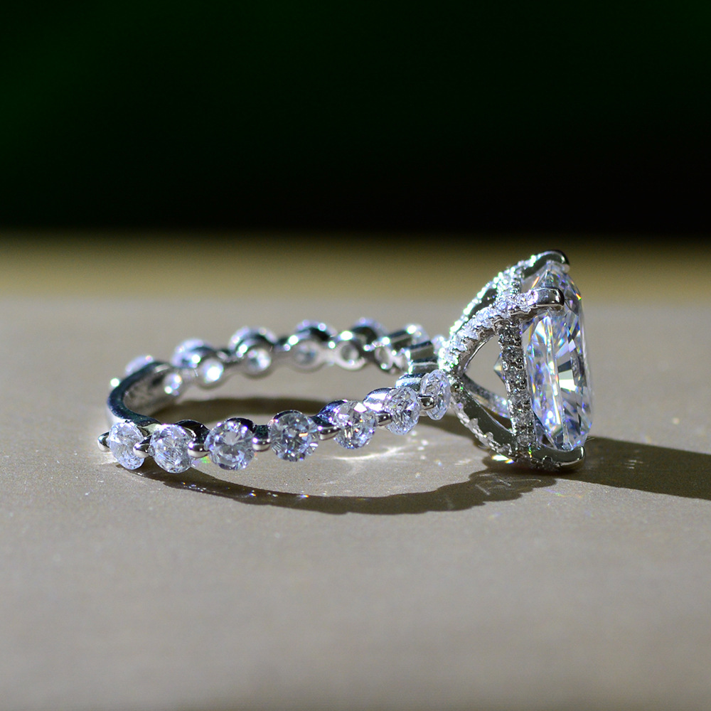 4Ct Radiant Cut Hidden Halo Bubble Band Engagement Ring in Sterling Silver