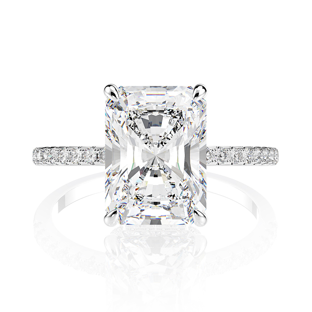 4Ct Radiant Cut Brilliant-Style Faceting Pave Hidden Halo Engagement Ring In Sterling Silver