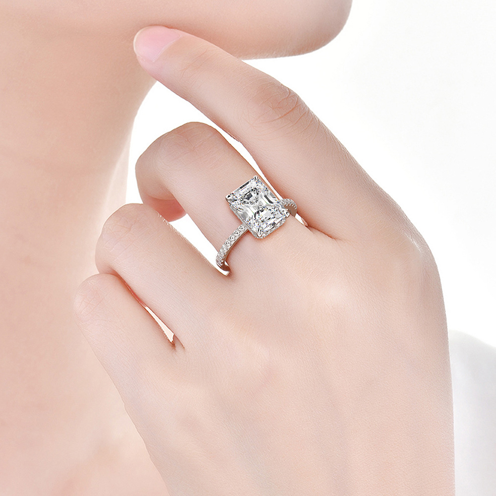 4Ct Radiant Cut Brilliant-Style Faceting Pave Hidden Halo Engagement Ring In Sterling Silver