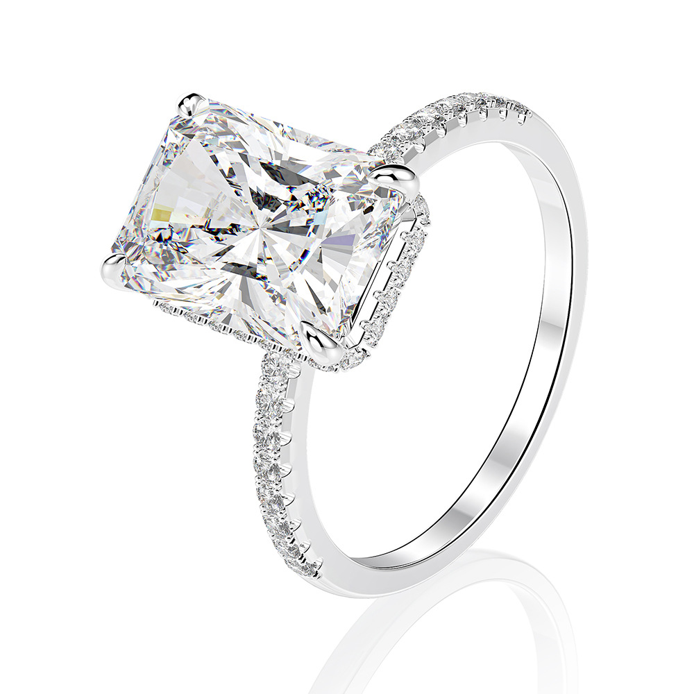 4Ct Radiant Cut Brilliant-Style Faceting Pave Hidden Halo Engagement Ring In Sterling Silver