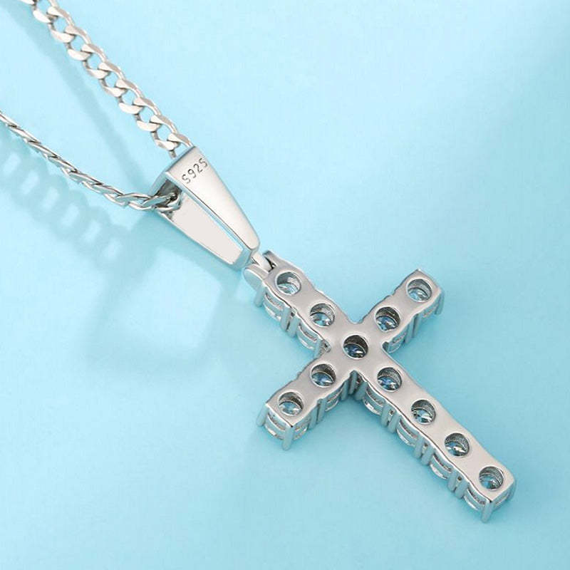 Moissanite Round Cross Pendant Necklace in Sterling Silver-Sterling Silver-lornajewelry