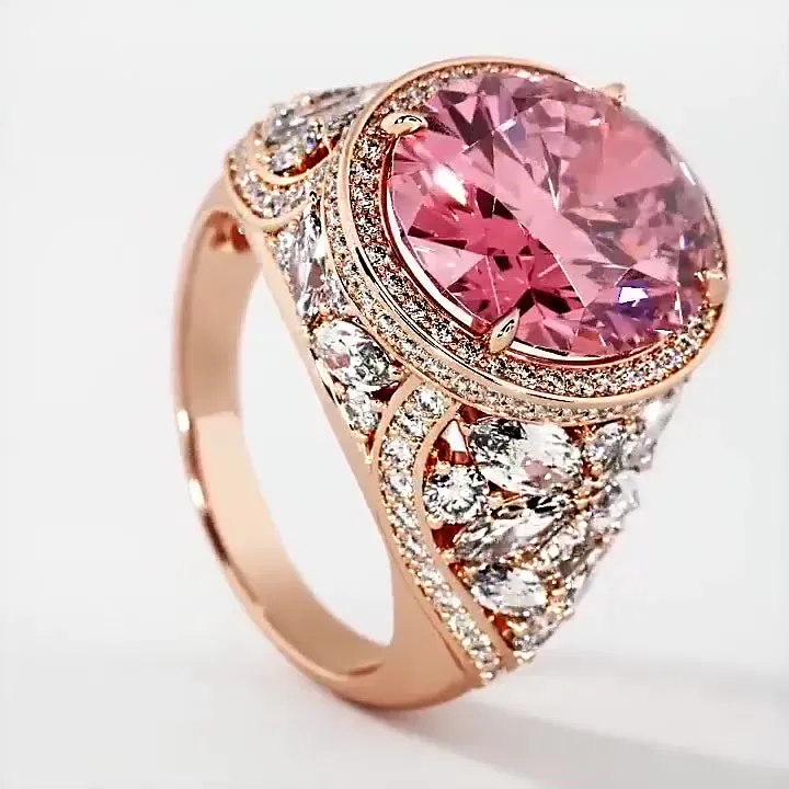 4Ct Round Cut Pink Sapphire Rose Gold Engagement Ring in Sterling Silv