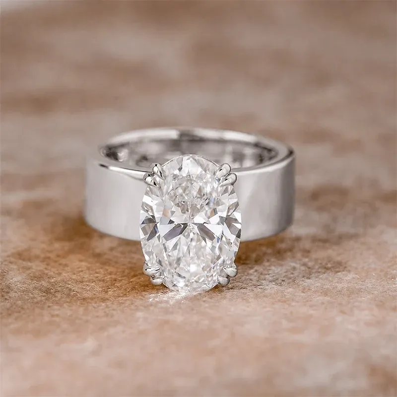 4Ct Oval Cut Solitaire Wide Band Vintage Inspired Engagement Ring in Sterling Silver