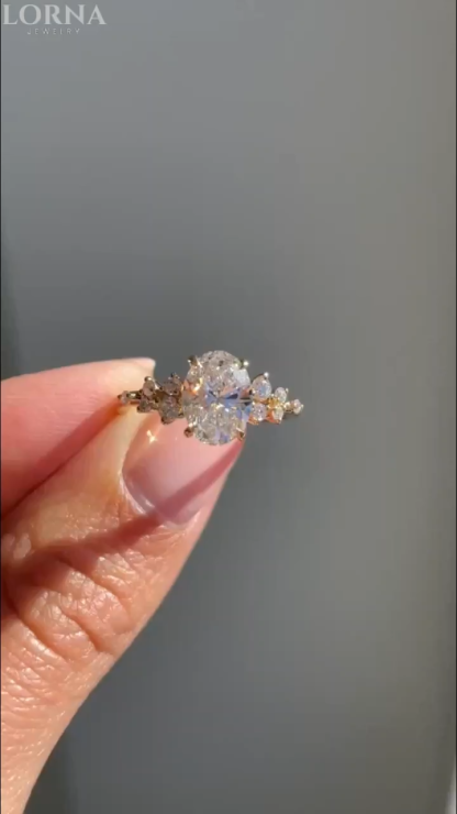 1.5Ct Oval Solitaire with Accent Stones Engagement Ring