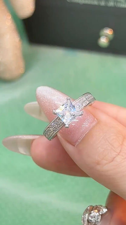 1.2Ct Moissanite Princess Cut Sterling Silver Engagement Ring