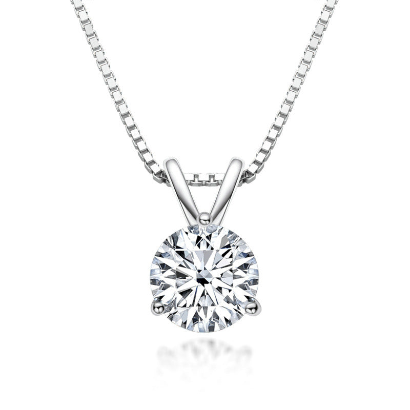 Moissanite Lovely 3 Prong Round Cut Pendant Necklace-Sterling Silver-lornajewelry