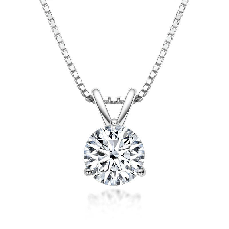 Moissanite Lovely 3 Prong Round Cut Pendant Necklace-Sterling Silver-lornajewelry