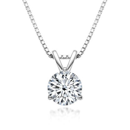 Moissanite Lovely 3 Prong Round Cut Pendant Necklace-Sterling Silver-lornajewelry