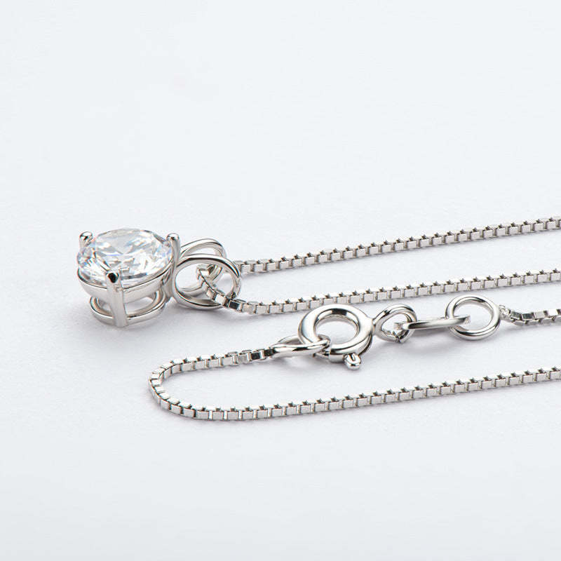 Moissanite Lovely 3 Prong Round Cut Pendant Necklace-Sterling Silver-lornajewelry