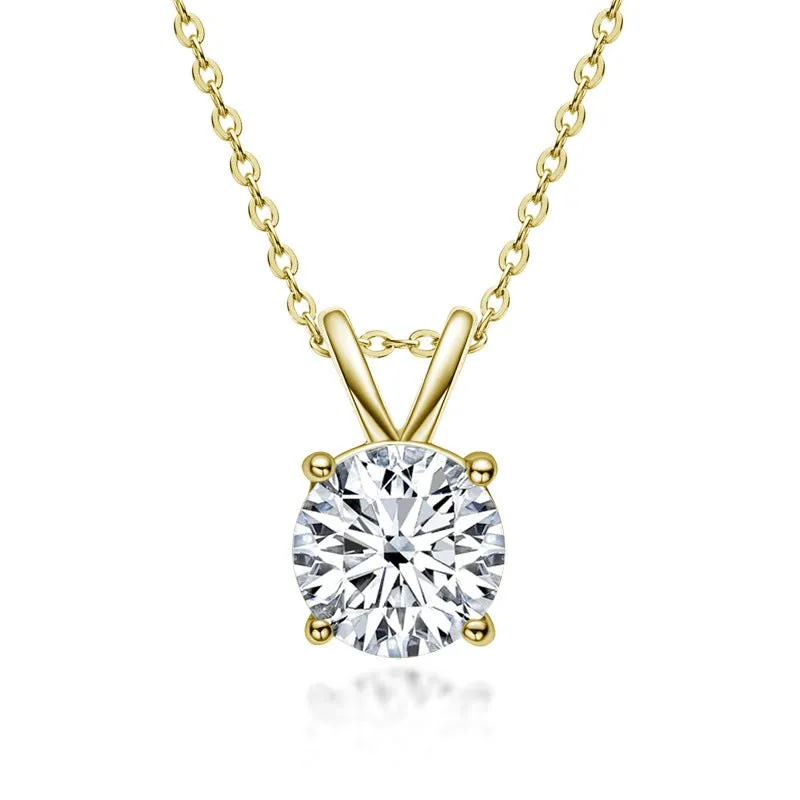 Moissanite  Lovely 4 Prong Round Cut Pendant Necklace-Sterling Silver-lornajewelry