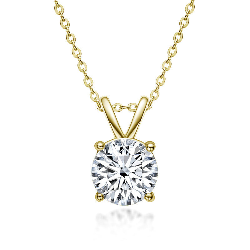 Moissanite Solitaire Round Four Prong Sterling Silver Necklace Pendant-Sterling Silver-lornajewelry