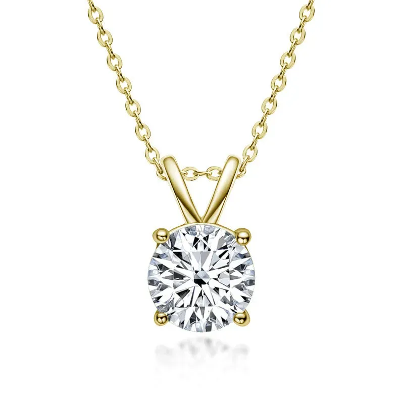 Moissanite  Lovely 4 Prong Round Cut Pendant Necklace-Sterling Silver-lornajewelry