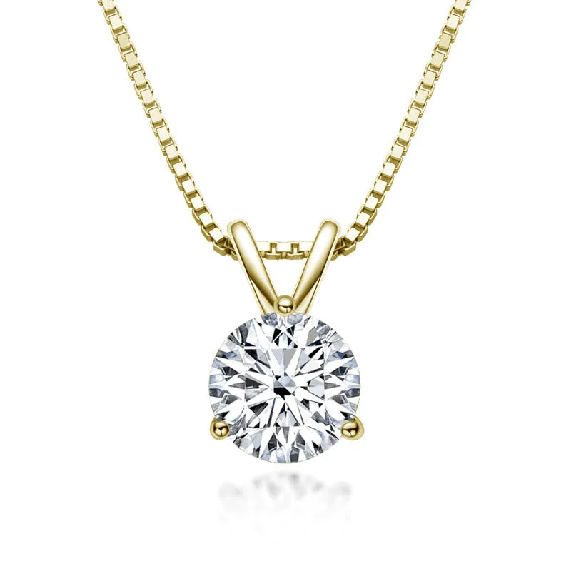 Moissanite Lovely 3 Prong Round Cut Pendant Necklace-Sterling Silver-lornajewelry