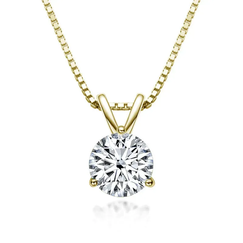 Moissanite Lovely 3 Prong Round Cut Pendant Necklace-Sterling Silver-lornajewelry