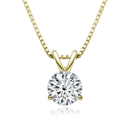 Moissanite Lovely 3 Prong Round Cut Pendant Necklace-Sterling Silver-lornajewelry