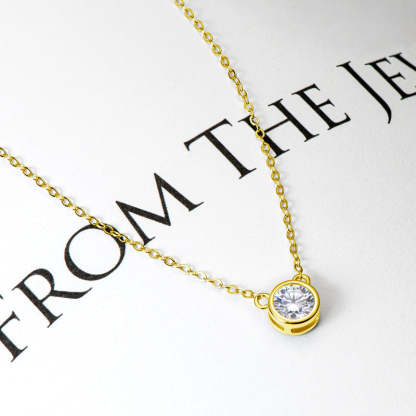 Moissanite Solitaire Round Bezel Sterling Silver Necklace Pendant-Sterling Silver-lornajewelry