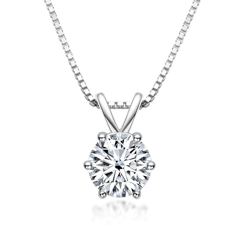 Moissanite Classic Round Cut Pendant Necklace-Sterling Silver-lornajewelry